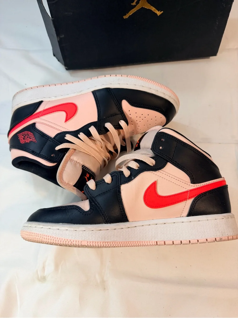 Nike Air Jordan 1 Mid Pink, Black & Red Swoosh